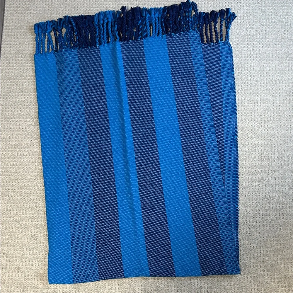 NWOT Brahms Mount Monhegan Cotton Throw in Two Toned Blue Striped Pattern